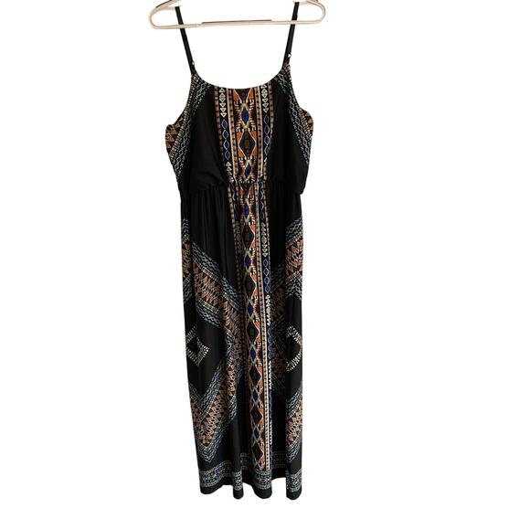 Bailey Blue Maxi Dress L Tribal Geometric Print Black Boho Fall Style - Picture 7 of 7